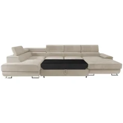 Divano letto angolare sinistra 5 posti 345x202cm tessuto beige Sloffy