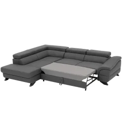 Divano letto angolare sinistro 5 posti 272x219cm tessuto antracite Lumma