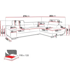 Divano letto angolare sinistra 4 posti 274x203cm imbottito grigio Bormio