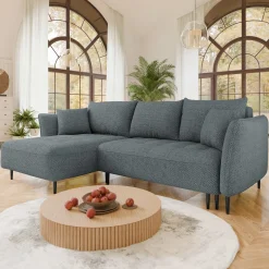 Divano letto angolare sinistro 3 posti 276x158cm tessuto grigio scuro Angle
