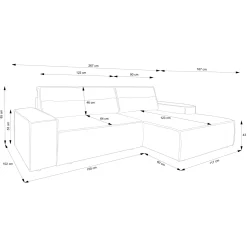 Divano letto angolare sinistra 3 posti 267x167cm velluto a coste rosa Relaxion