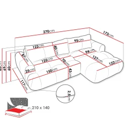 Divano letto con angolo a sinistra 4 posti 270x173cm con contenitore tessuto bouclé beige Litos