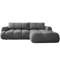 Divano letto con angolo a destra 4 posti 270x173cm con contenitore tessuto bouclé grigio scuro Litos