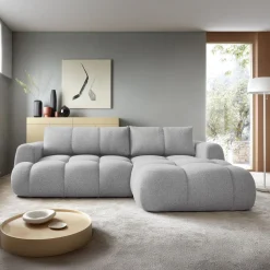 Divano letto con angolo a destra 4 posti 270x173cm con contenitore tessuto bouclé grigio chiaro Litos