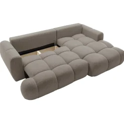 Divano letto con angolo a destra 4 posti 270x173cm con contenitore tessuto bouclé grigio tortora Litos