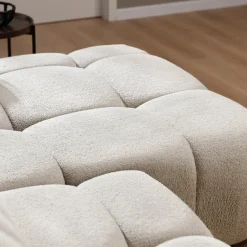 Divano letto con angolo a destra 4 posti 270x173cm con contenitore tessuto bouclé bianco crema Litos