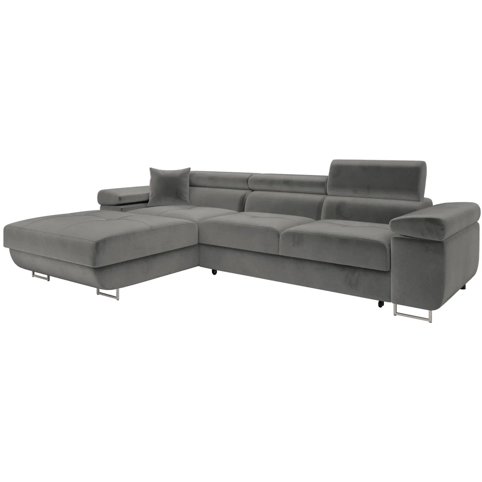 Divano letto con angolo a destra 4 posti 280x170cm box contenitore vellutato grigio Elvio
