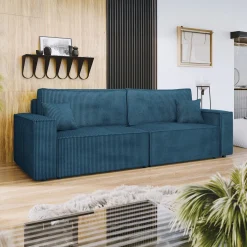 Divano letto matrimoniale 3 posti 245x90cm velluto a coste blu Ploffy