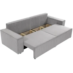 Divano letto matrimoniale 3 posti 245x90cm velluto a coste grigio Ploffy