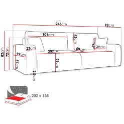 Divano letto matrimoniale 3 posti 248x90cm velluto a coste rosa Slurp