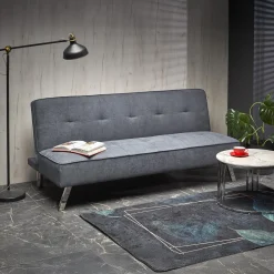 Divano letto pieghevole 173x83cm 3 posti moderno in tessuto grigio Veliero
