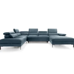 Divano letto regolabile angolare sinistro 5 posti 353x214cm tessuto azzurro Calmora
