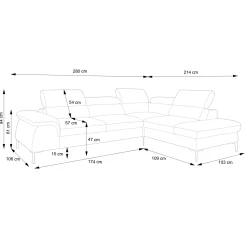 Divano letto regolabile angolare sinistra 5 posti 280x214cm tessuto tortora Snuggity