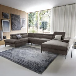 Divano letto regolabile angolare sinistro 5 posti 353x214cm tessuto tortora scuro Calmora