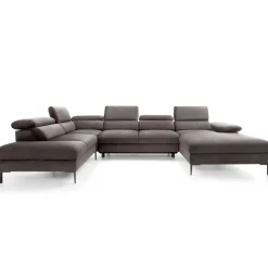 Divano letto regolabile angolare sinistro 5 posti 353x214cm tessuto tortora scuro Calmora