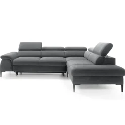 Divano letto regolabile angolare destra 5 posti 280x214cm tessuto grigio Snuggity