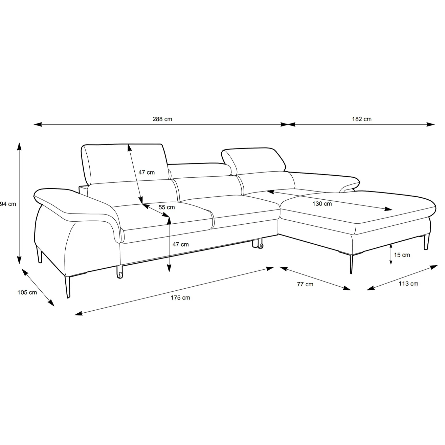 Divano letto regolabile angolare sinistra 4 posti 288x182cm tessuto beige Loungey