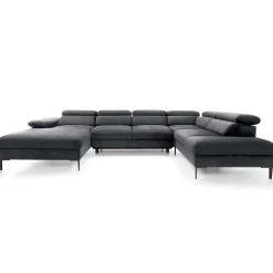 Divano letto regolabile angolare destro 5 posti 353x214cm tessuto grigio scuro Calmora