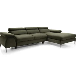 Divano letto regolabile angolare destra 4 posti 288x182cm tessuto verde oliva Loungey