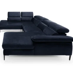 Divano letto regolabile angolare sinistro 5 posti 353x214cm tessuto blu Calmora
