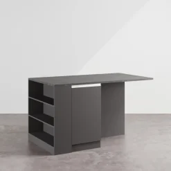 Isola cucina centrale 160x90cm 2 ante e vani antracite opaco con piano grigio effetto pietra Gourmet