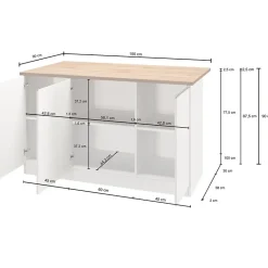 Isola cucina centrale 155x90cm 3 ante grigio antracite opaco con piano rovere Gourmet