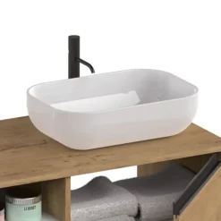 Lavabo bagno da appoggio 46x32cm in ceramica bianco lucido Frejus