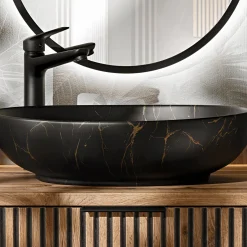 Lavabo bagno da appoggio 52x40cm ceramica nero oro Limpid