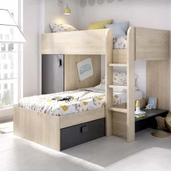 Letto a castello per bambini con armadio 255x112cm rovere grafite Sole
