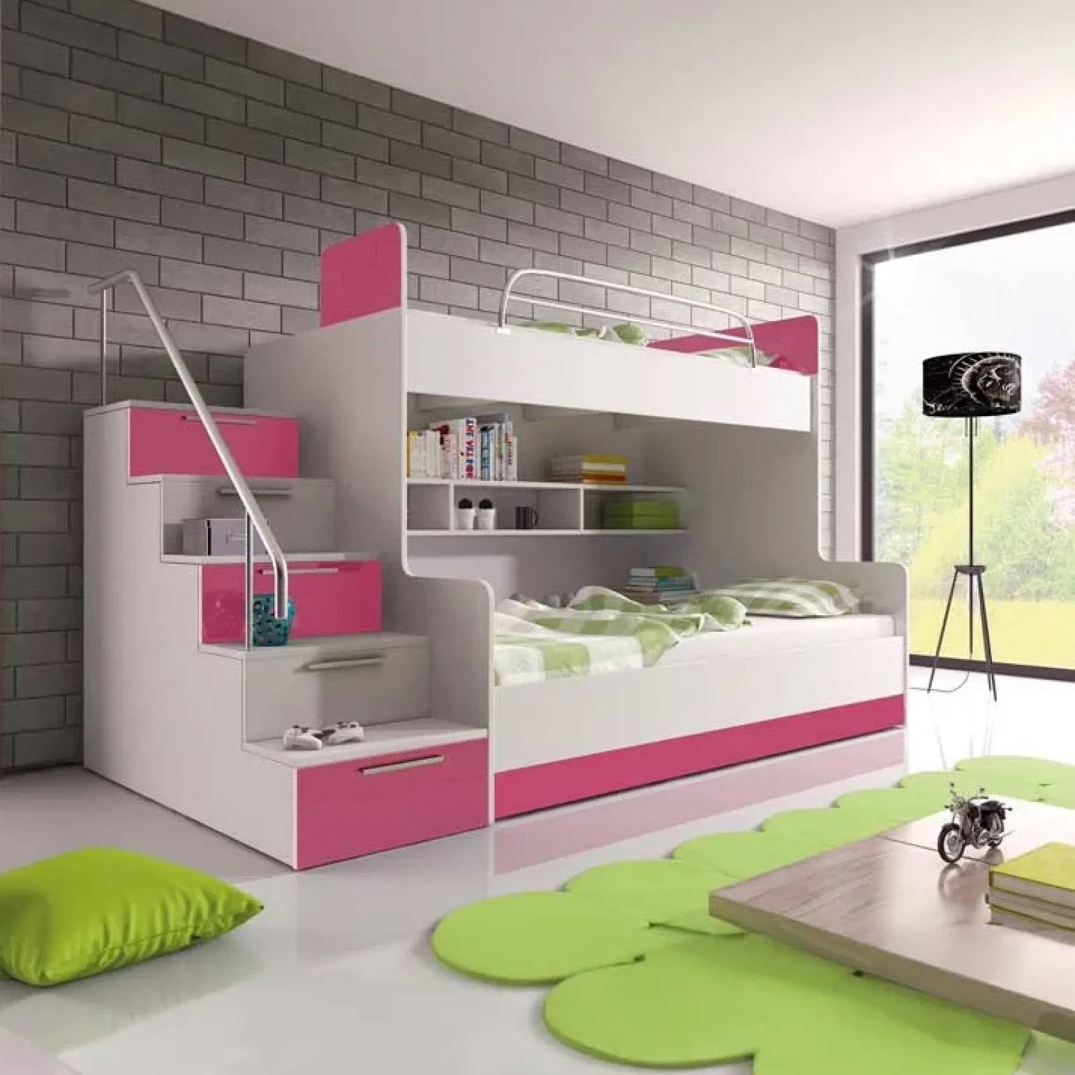 Letto a castello per bambini 254x120cm bianco rosa Enrico Gihome®