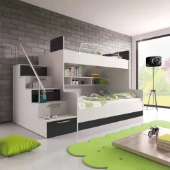 Letto a castello per bambini 254x120cm bianco nero Enrico Gihome®