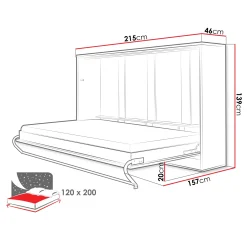 Letto a scomparsa orizzontale 120x200 cm una piazza e mezza bianco Chimera