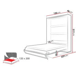 Letto a scomparsa verticale 120x200 cm una piazza e mezza bianco Chimera