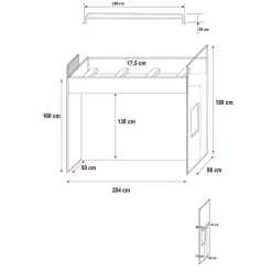 Letto a soppalco con armadio 254x120cm bianco Simone Gihome®