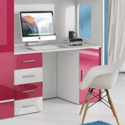 Letto a soppalco con armadio 324x180cm bianco rosa 2  letti Diego Gihome®
