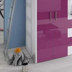 Letto a soppalco per bambini con armadio 204x86cm bianco viola Luca