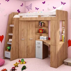 Letto a soppalco 204x120cm sinistra rovere miele bianco frassinato Dollie Gihome®