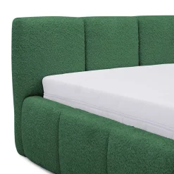 Letto alla francese 140x200cm con rete contenitore imbottito tessuto bouclé verde Aluna