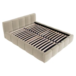 Letto alla francese 140x200cm con rete contenitore imbottito beige Aluna
