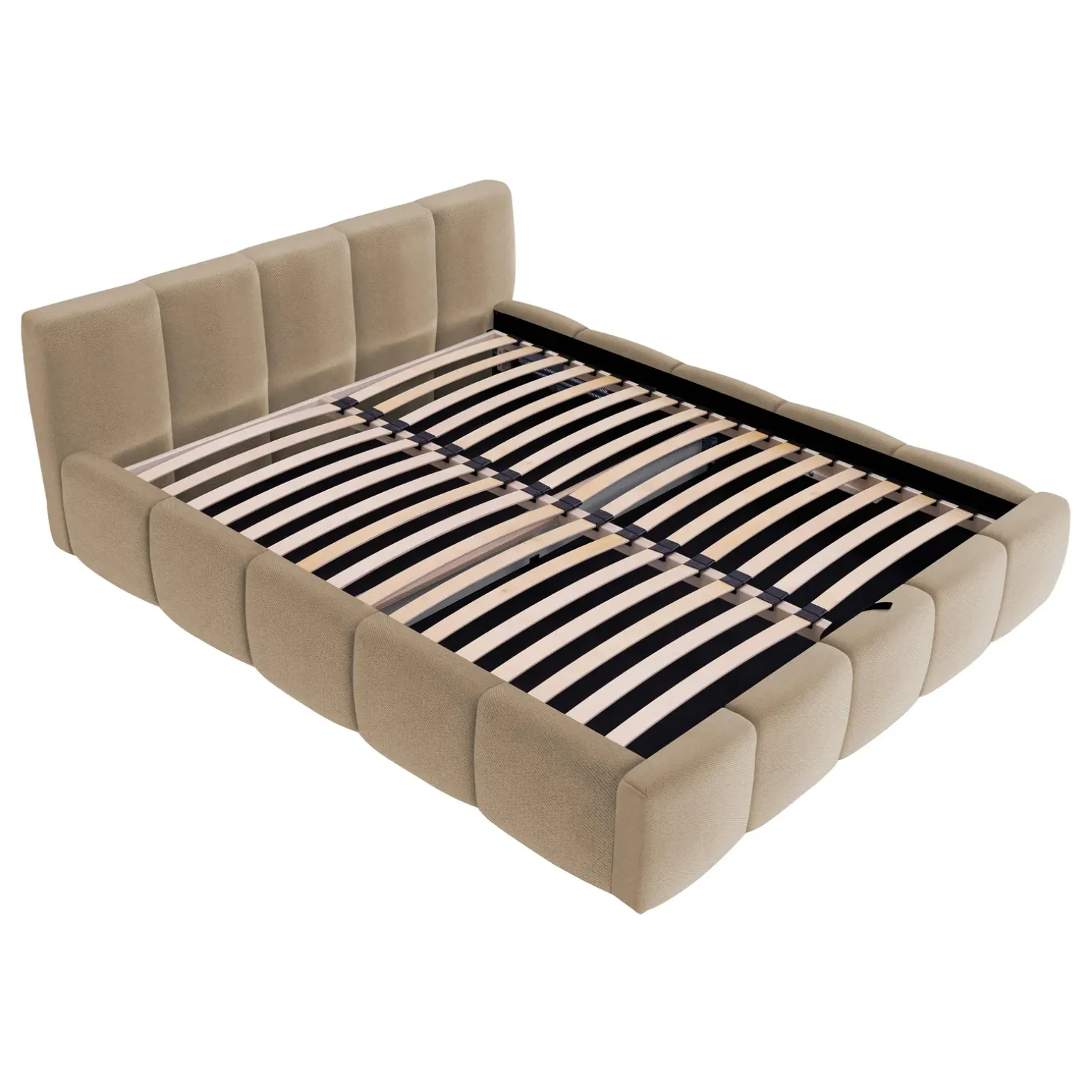 Letto alla francese 140x200cm con rete contenitore imbottito beige scuro Aluna