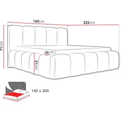 Letto alla francese 140x200cm con rete contenitore imbottito blu Aluna