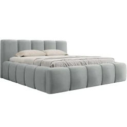 Letto alla francese 140x200cm con rete contenitore imbottito azzurro grigio Aluna