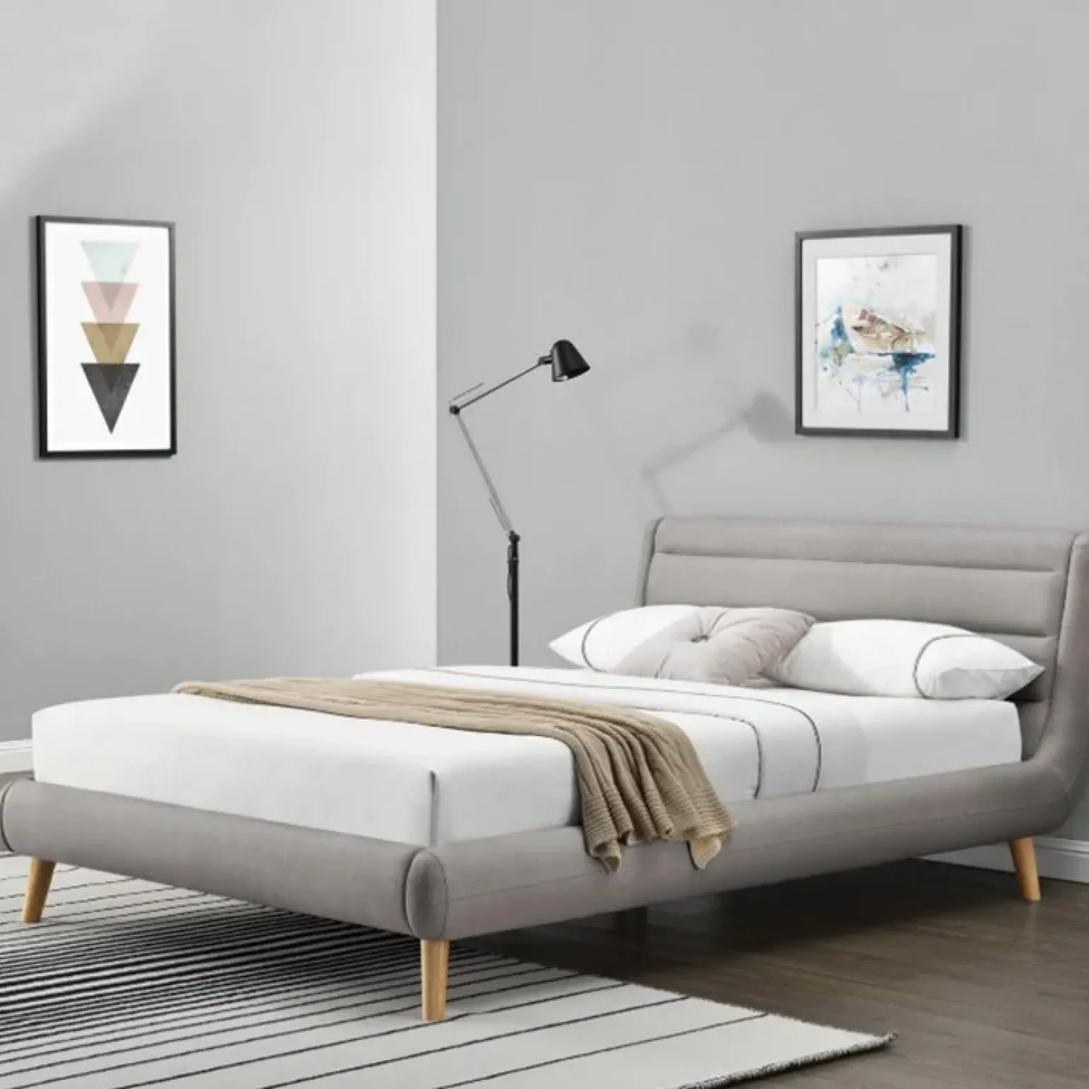Letto alla francese 140x200cm in tessuto grigio chiaro Pompei Gihome®
