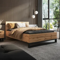 Letto alla francese 140x200cm rovere metallo nero Petra