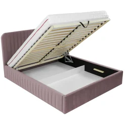 Letto contenitore alla francese 140x200cm imbottito velluto rosa Poffi