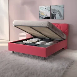 Letto contenitore matrimoniale 160x195 imbottito tessuto rosa LuxeSleep