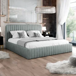 Letto contenitore matrimoniale 160x200 imbottito velluto grigio Poffi