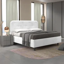 Letto contenitore una piazza e mezza 120x195cm imbottito ecopelle bianco DreamLift