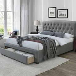 Letto matrimoniale con cassettoni in tessuto 160x200cm grigio Cathedral