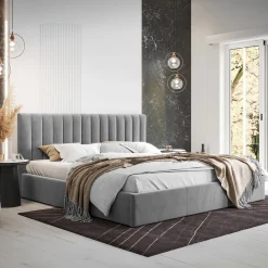 Letto matrimoniale oversize 180x200 cm con rete contenitore imbottito grigio Orione